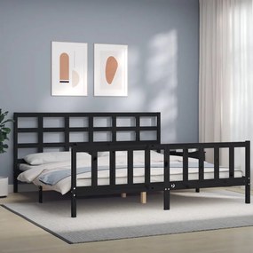 Rám postele s čelom čierny 180x200 cm masívne drevo 3192120