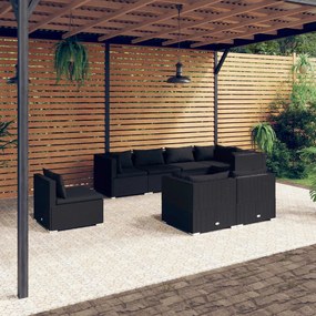 8-dielna záhradná sedacia súprava s vankúšmi polyratan čierna