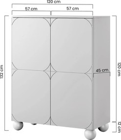 Vysoká komoda Sonatia II 120 cm s dvoma dverami a dvoma skrytými zásuvkami - burgund
