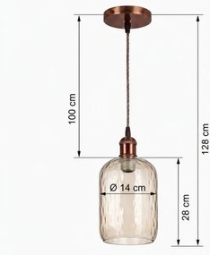 BRILAGI - LED luster na lane R GLASS 1xE27/60W/230V priemer 14 cm medená/dymovo-hnedá
