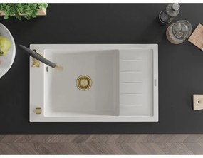 Mexen Elias, 1-komorový granitový drez 795x480x200 mm a drezová batéria Aster, biela, 6511-20-73450-57-G