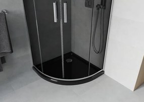 Mexen Rio, štvrťkruhový sprchovací kút s posuvnými dverami 80 x 80 cm, 6mm šedé sklo, chrómový profil + čierna sprchová vanička, 863-080-080-01-30-4170