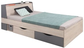 Študentska posteľ Gama 120x200cm s úložným priestorom - dub/antracit