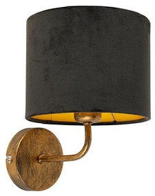 Vintage nástenná lampa zlatá s čiernym zamatovým tienidlom - Matt