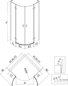 Mexen Mist L, štvrťkruhový sprchový kút s 2-krídlovými dverami, 90 x 90 cm, číre sklo, zlatý lesklý profil, 8A33L-090-090-50-00