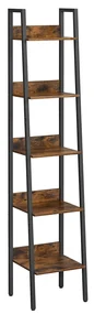 Rebríkový regál, industriálny, 5 políc, 170x33,8x30cm, vintage hnedo-čierny