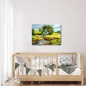 Obraz - Rieka medzi lúkami, olejomaľba (70x50 cm)
