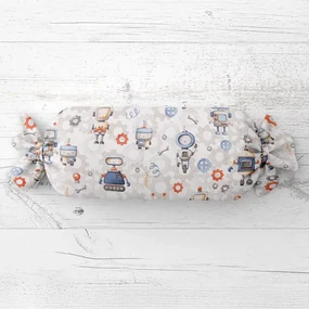 Biante Detský vankúš valec bonbon Sandra SA-584 Svet robotov na sivo-bielom 15x80 cm