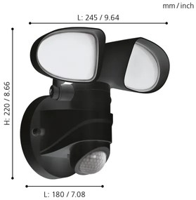 Eglo 98176 - LED Vonkajšie svietidlo so senzorom PAGINO 2xLED/7,5W/230V IP44