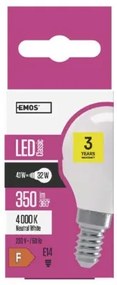 EMOS LED Mini žiarovka, E14, 4W, neutrálna biela / denné svetlo