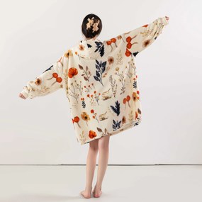 Baránková mikinová deka s rukávmi a kapucňou PAPAVA, krémová