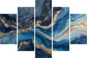 Obraz - Modrozlatý abstraktný mramor (150x105 cm)