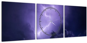 Obraz - fialová obloha a blesk (s hodinami) (90x30 cm)