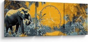 Obraz - Slon v prírode (s hodinami) (90x30 cm)