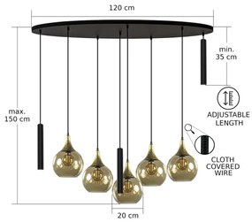 Luster na lanku CALYPSO 3xGU10/60W/230V + 5xE27/60W čierna/zlatá