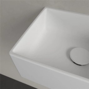 VILLEROY &amp; BOCH Memento 2.0 závesné umývadielko s otvorom vpravo, bez prepadu, 400 x 260 mm, Stone White, s povrchom CeramicPlus, 432340RW