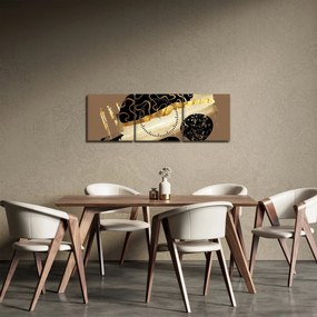 Obraz - Abstrakcia golden brown N⁰3 (s hodinami) (90x30 cm)
