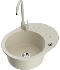 Mexen Kevin, drez granitový 586x458x190 mm, 1-komorový a béžová batéria Telma, béžová, 6517-69-670200-69
