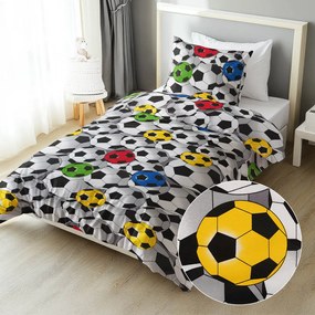 Biante Detské bavlnené posteľné obliečky Sandra SA-580 Farebné a sivé futbalové lopty Jednolôžko 140x200 a 70x90 cm