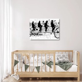 Sklenený obraz - Tímová práca, jazda na bicykli (70x50 cm)