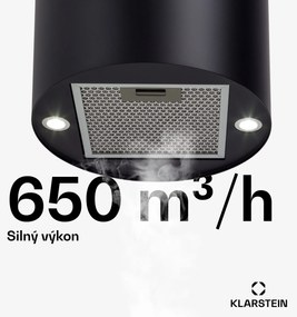 Klarstein Beretta, digestor, 35 cm, ostrovčekový, 650m³/h, LED, čierny