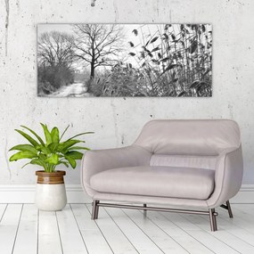 Obraz - Pole v zime (120x50 cm)
