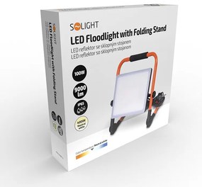 SOLIGHT LED prenosný reflektor 100W/230V/4000K/9000Lm/IP65, sklopný stojan