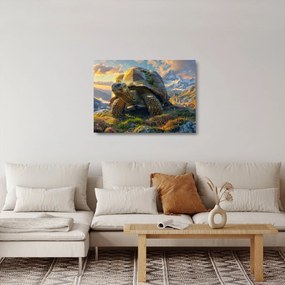 Sklenený obraz - Korytnačka a horská krajina (70x50 cm)