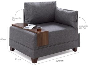 Sivé kreslo s opierkou na ruky na pravej strane a odkladacou doskou Balcab Home Martha