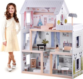 JOKOMISIADA Drevený domček pre bábiky v štýle Boho s LED osvetlením ZA4131