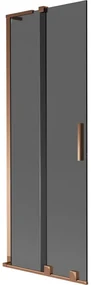 Mexen Velar L, 2-krídlová posuvná vaňová zástena 75 x 150 cm, 8mm šedé sklo, ružové zlato, 896-075-003-41-60