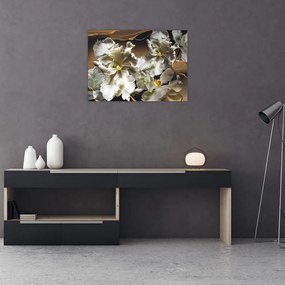 Sklenený obraz - Kvety orchideí na mramorovom pozadí (70x50 cm)