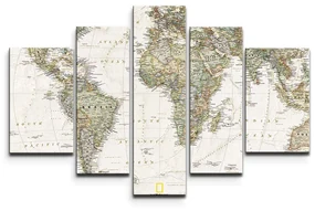 Sablio Obraz - 5-dílný Mapa sveta - 125x90 cm