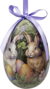 6ks dekorácie závesné vajíčko s zajačikmi Spring Egg - Ø 7*10 cm