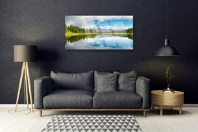 Skleneny obraz Les jazero hory príroda 100x50 cm