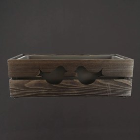 AMADEA Drevený obal na kvetináč tmavý s vtáčikmi, 52x21,5x17cm, český výrobok