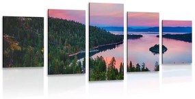 5-dielny obraz jazero pri západe slnka