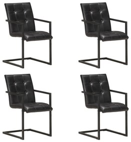 Jedálenské stoličky, perová kostra 4 ks, čierne, pravá koža