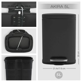 Spirella Pedálový odpadkový kôš Akira 5 l, matná čierna
