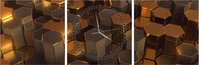 Obraz - Bronzové hexagóny (s hodinami) (90x30 cm)