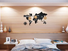 Nástěnné samolepící hodiny Time Zones 100x56 cm černé/hnědé