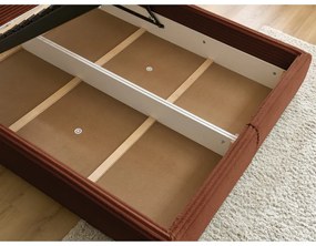 Čalúnená dvojlôžková posteľ v tehlovej farbe s úložným priestorom a roštom 160x200 cm Jade – Bobochic Paris