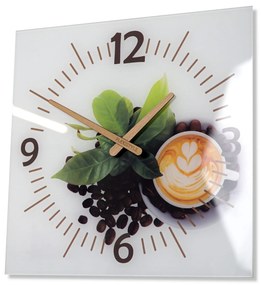 Kuchynské hodiny s drevenými ručičkami s cappuccinom