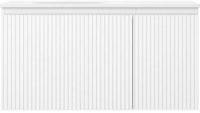 Mexen Rivel, kúpeľňová skrinka 90 cm s umývadlom Vela ľavá, 1S, 1D, drážkovaná, biela matná, 91A23-09047-3-BBFF01-W23L01