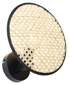 Rustikálna nástenná lampa čierna s ratanom 25 cm - Kata
