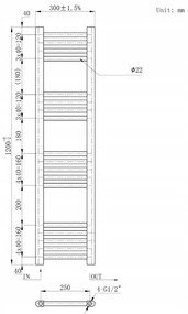 Erga Basic, vykurovacie teleso 1200x300 mm, 336 W, čierna, ERG-LAV-BASIC-12030-BK