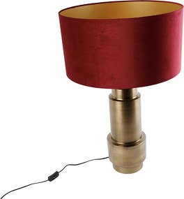 Stolná lampa bronzová so zamatovým tienidlom červeným so zlatom 50 cm - Bruut