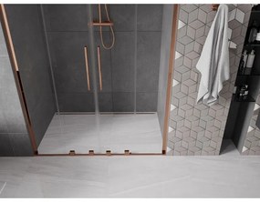 Mexen Velar L Duo, posuvné sprchové dvere do otvoru 140 cm, 8mm číre sklo, ružové zlato, 871-140-003-02-60