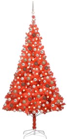 Umelý vianočný stromček s LED a sadou gulí 210 cm červený PVC 3077601