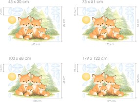 Líščia rodina nálepky na stenu do detskej izby list 45 x 30 cm